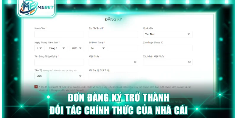 Đơn đăng ký trở thành đối tác chính thức của nhà cái