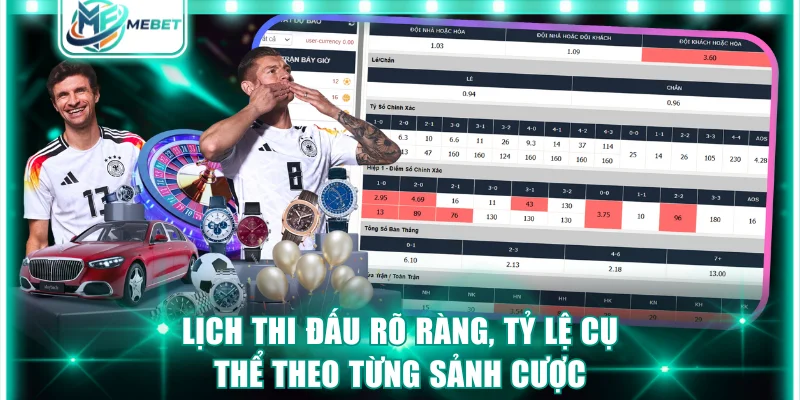 Lịch thi đấu rõ ràng, tỷ lệ cụ thể theo từng sảnh cược